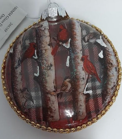 Christmas Cardinal/Plaid Glass Ornament-4" 