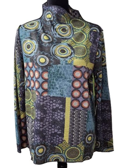 Shirt Reversible Mock Neck Lavender Long Sleeve Multi Colored Women's tt11929