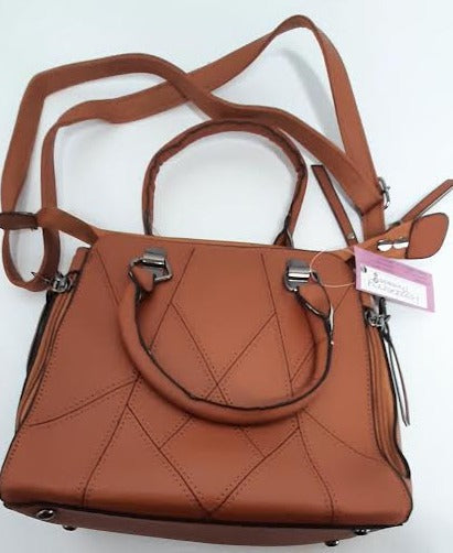 Handbag Faux Leather Brown-3-Piece- 9.5x10" 