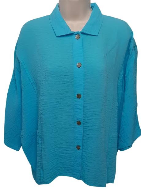 Shirt Button Front 3/4 Sleeve Blue&nbsp; Women's 11002162 