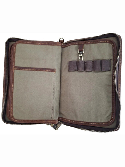 RT-Leather Organizer Brown 4 Leaf Zipper Closure RTBLO