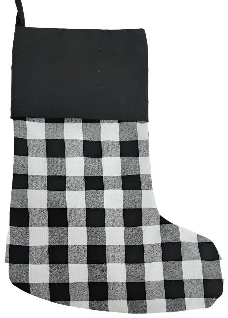 Black & White Plaid Christmas Stocking-12x16" 