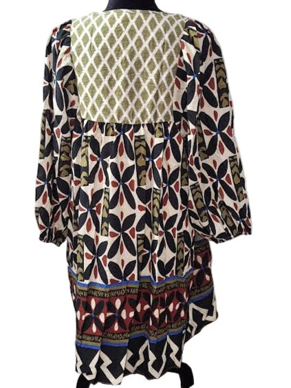 Dress Boho  Mini Black Mix Floral Print   Pullover3/4 Sleeve  C5417