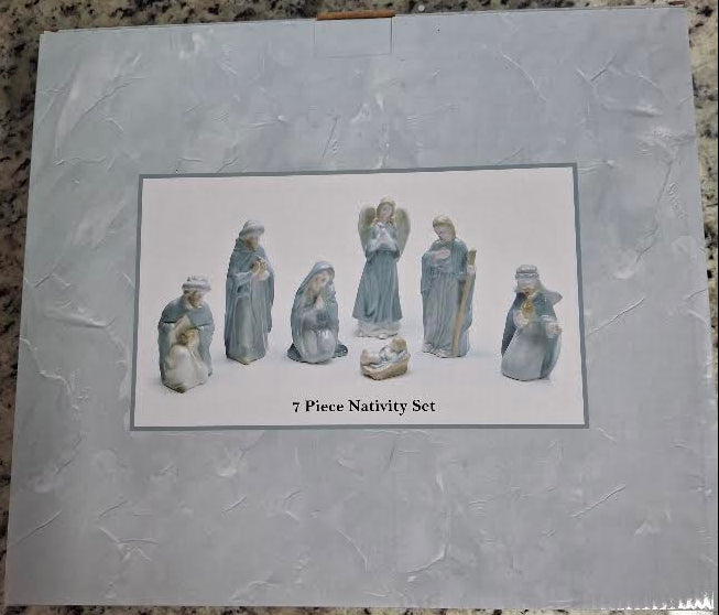 Christmas Nativity Set 7pc Light Blue Ceramic 9748732