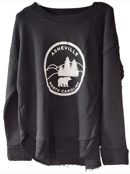 Sweatshirt Asheville Logo Black Fine Loop Terry Curved Hem Crewneck Women's 4599