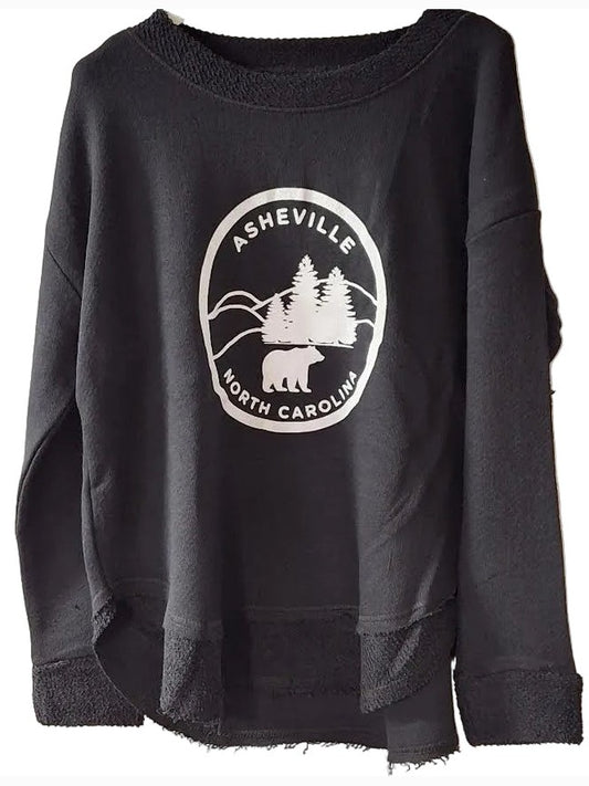 Sweatshirt Asheville Logo Black Fine Loop Terry Curved Hem Crewneck Women's 4599