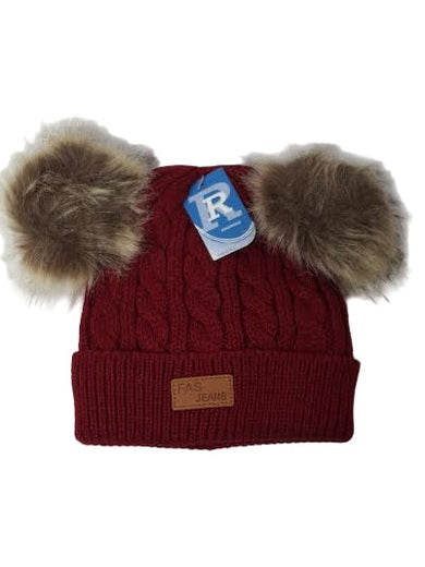 Children's Beanie Hat 2 Pom Pom Knit&nbsp; 6 Colors Wn5111
