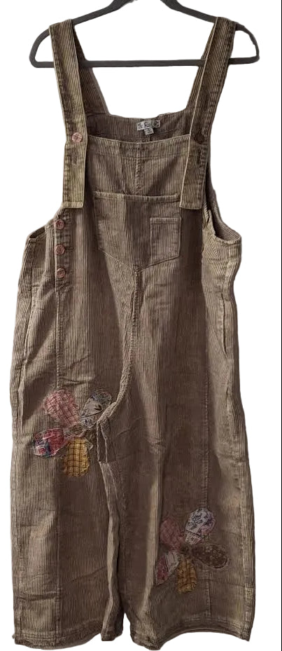 Overalls Corduroy Latte Brown Flower Patch Women's Eb56881