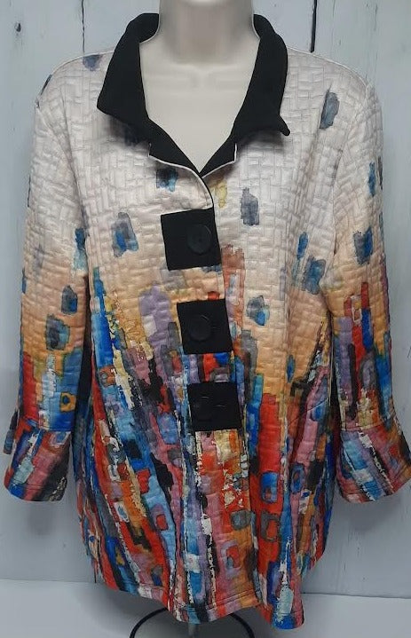 Jacket-Multi Color Print- Quilted-Button Front-2 Pocket-A43746j 