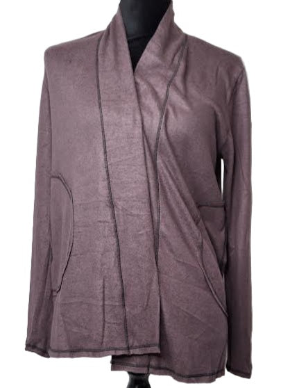 Cardigan Open Front 2 Pocket  Plum Long Sleeve Women's S207