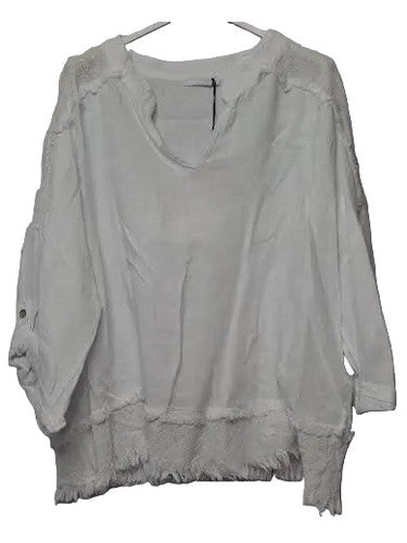 Top Pullover V-Neck&nbsp; White/Gold Speckle&nbsp; 1/2 Sleeve Women's One Size 347a