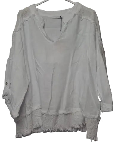 Top Pullover V-Neck&nbsp; White/Gold Speckle&nbsp; 1/2 Sleeve Women's One Size 347a