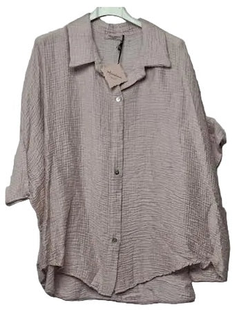 Shirt Collared Wrinkle Finish 4 Button Front Pink Women's One Size 862BP