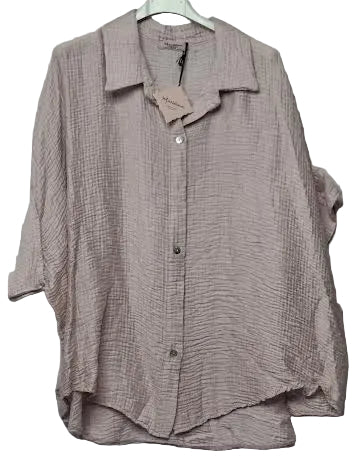 Shirt Collared Wrinkle Finish 4 Button Front Pink Women's One Size 862BP
