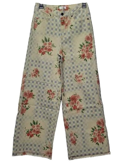 Easel- Pants Khaki Printed Soft Stretch Floral eb57089k