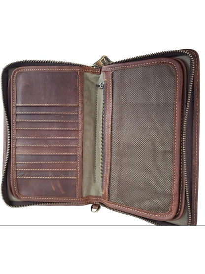 RT-Leather Organizer Brown 4 Leaf Zipper Closure RTBLO
