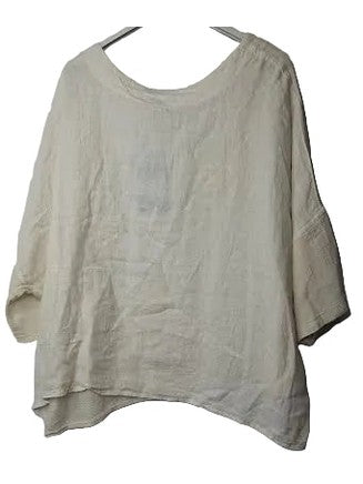 Marisima-Top Pullover Butter Cream Linen Short Sleeve Knit Women's One Size 140081BC
