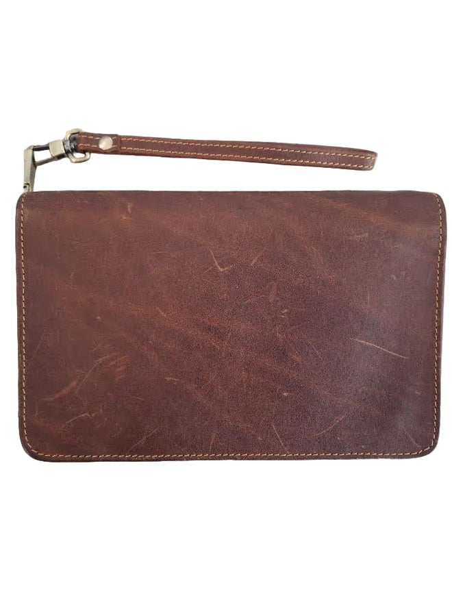 RT-Leather Organizer Brown 4 Leaf Zipper Closure RTBLO
