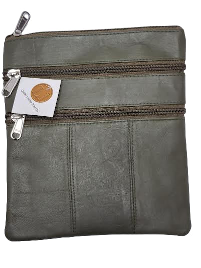 Crossbody Sling Bag With Organize Multi Pocket Green  Leather C14G