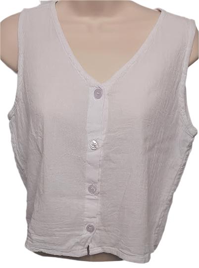 Top-Tank Button Front-White-Women's S-0003 