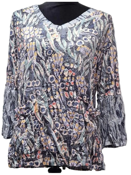 Shana-Shirt Pullover Crinkle Mix Media 2 Pocket Purple&nbsp; 3/4 Sleeve 26612