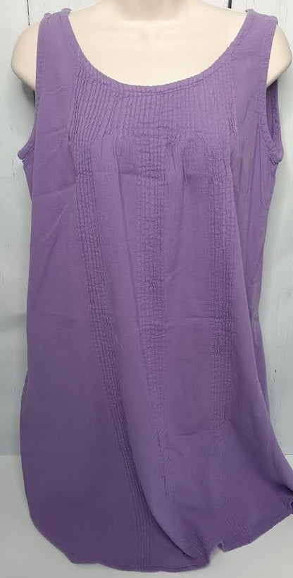 Dress-Short-Sleeveless With Pleats-Purple-Women's-S1202 