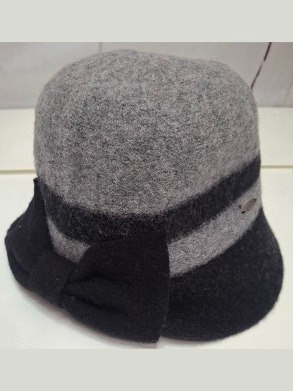 Sun n Sand-Hat Black/Grey Wool Felt Cloche 2.5" Brim Women's-AD1327A