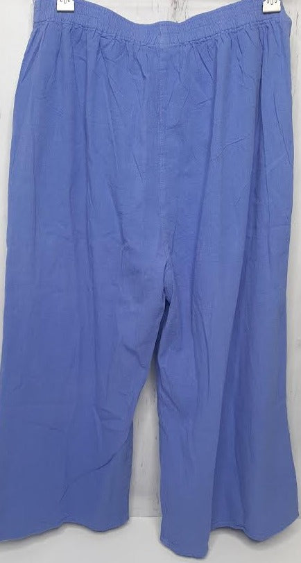 Pants Button Front Stretch Band 2Pocket Blue Women's L0502-a 