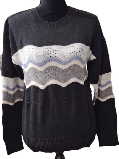 Sweater Black Pointelle Wave  F25CAL1840