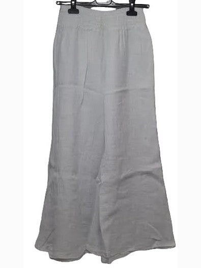 Pants White Linen Smocked Waist Palazzo Women's 80806