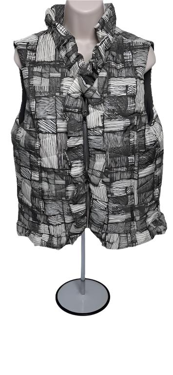 Vest-Grey/White-Zip Front Ruffle Trim Quilted-Women's-M43109vm 