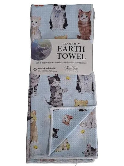 Earth Towel Tea Towel Cats With Daisies Ecology  r8636