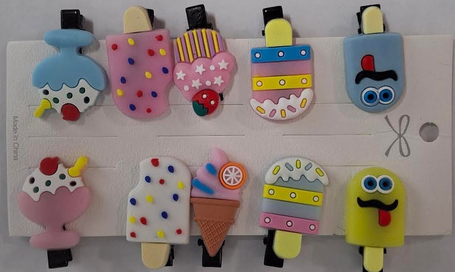 RT-&nbsp;Barrettes/Hair Clips&nbsp; Ice Cream Pop Styles 10Pc Children's RTBICP