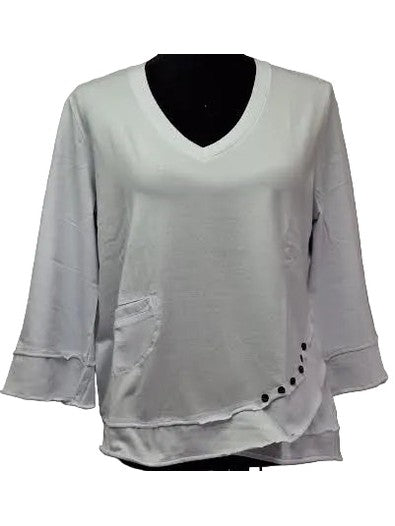 Shirt Pullover White 3/4 Sleeve Button Laced 1 Pocket Women's 1627-Wt