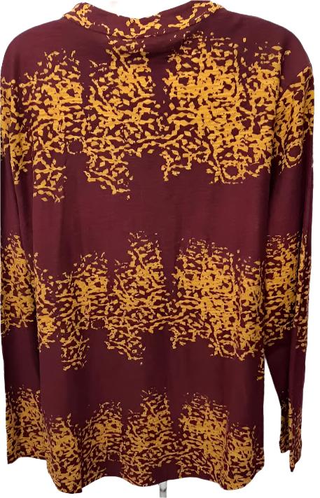 Top Plum/Mustard Button Front Pullover Long Sleeve 2 Pocket Women's 2247 