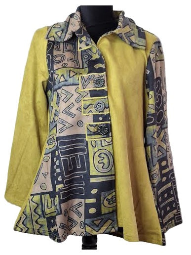 Jacket Suede 3 Button 2 Pocket&nbsp; Front Mustard Floral Long Sleeve&nbsp; Women's 25851