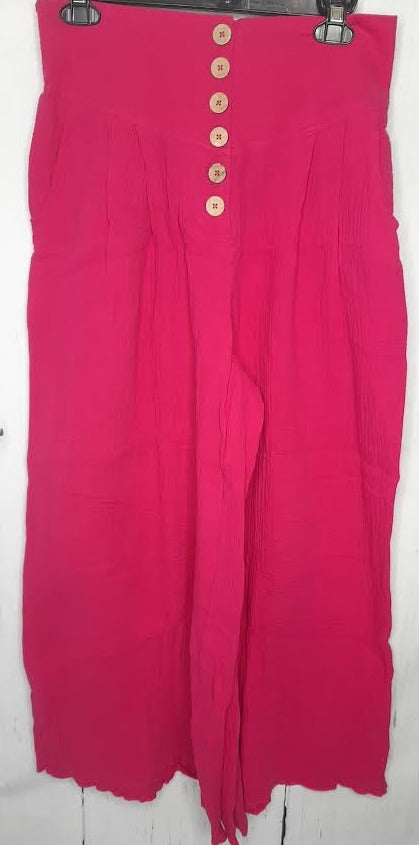 Pants-Button Front-Pink Women's-407835 
