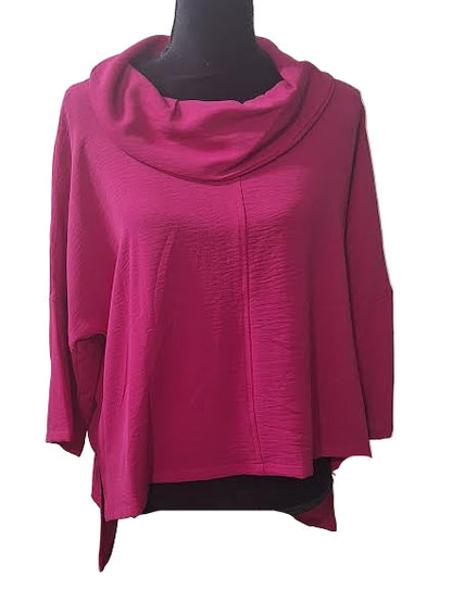 Tunic Pullover Magenta Hi/Lo Cowl Neck Women's Aft8019