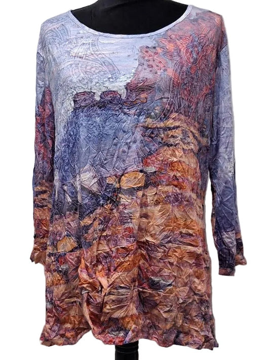 Shirt Pullover Crinkle Knot Purple 3/4 Sleeve 26616