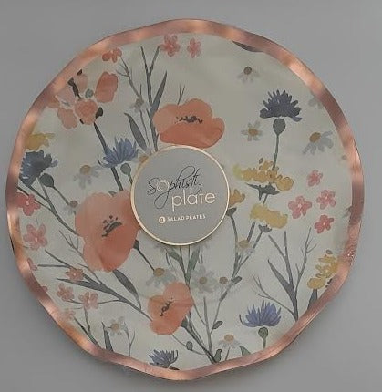 Paper Plate-Salad/Desert-White/Gold Floral-8pk-8"Wsp233 