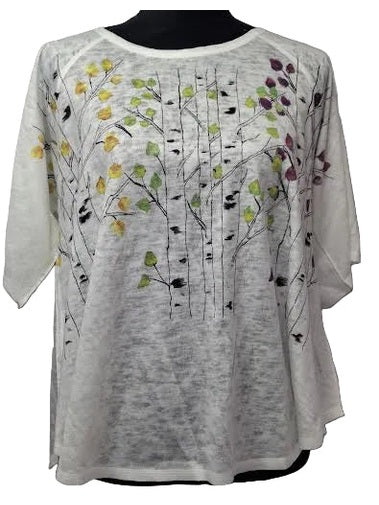 Shirt Pullover White Floral 1/2&nbsp; Sleeve Apple&nbsp; Women's&nbsp; C2007604