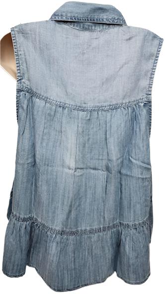 Shirt Button Front Sleeveless Light Blue Wash Women's Dt11228 