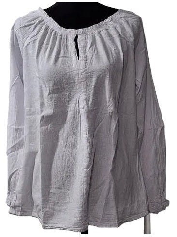 Maya Jones-Top Pullover 1Button Long Sleeve White Women's L-1706