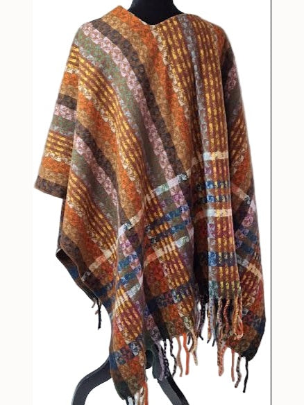 Wrap Pattern Loop Through /Fringe Knit Multi Orange Sh-4316OR