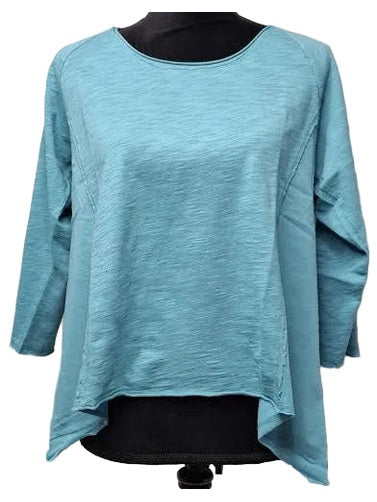 Tee Shirt Aqua Mist Scoop Neck Curve Hem 3/4 Sleeve Women's 41G-A6058