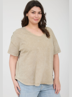 Shirt Pullover Plus Size Mocha Knit Short Sleeve PJ5FP1005T1M