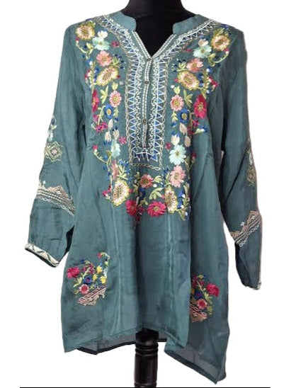 Shirt Pullover Long Sleeve Sheer Multi Colored Teal AAh1795