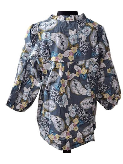 Blouse Teal Mix Smocked 3/4 Sleeve Pullover K1123