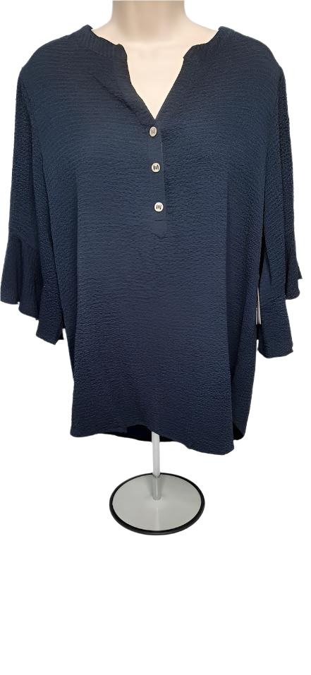 Womens Pullover Top - v neck - soft navy Fabric - 3/4 sleeve -small 