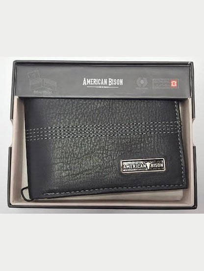 Wallet Bifold Black American Bison Leather Abrp01-502
